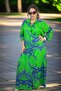 Front to Back Buttoned Pocketed Three Quarter Sleeve Extra Large Size Cotton Viscose Dress