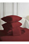 Line Burgundy Cotton Satin Double Duvet Cover Set with Elastic Sheets 4 Piece Set - 3