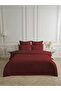 Line Burgundy Cotton Satin Double Duvet Cover Set with Elastic Sheets 4 Piece Set