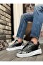 Lace-Up Patterned Men's Casual Shoes Black (White Sole) - 5
