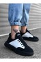 Lace-Up Men's Sports Shoes Black White (Black Sole) - 3