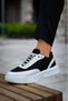 Lace-Up Men's Sports Shoes Black White (White Sole) - 7