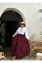Burgundy Poplin Elastic Waist Long Skirt 27321 - 4