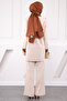 Beige Collar Detailed Tunic Trousers Suit - 3