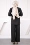 Black Waist Tie Tunic Trousers Suit - 3
