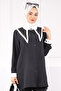 Black Collar Detailed Tunic Trousers Suit - 3