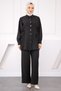 Black Waist Tie Tunic Trousers Suit