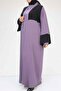 57206 Large Size Garni Detailed Etamin Dress Abaya - Lilac-Black - 4