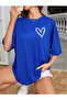 Unisex Heart Printed Relaxed Cut Sax-Blue T-Shirt - 3