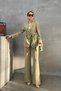 Women's Oversize Belted Jacket Palazzo Trousers Set Green - 3