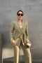 Women's Oversize Belted Jacket Palazzo Trousers Set Green