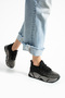 Black Stone Detailed - Casual Women's Sneaker Lace-Up Knitwear Flexible Lightweight and Thick Walking Sports Shoes