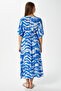 Women's Katy Blue White Elastic Waist Slit Viscose Summer Dress - 5