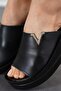 Nessef Buckle Thick Sole Wedge Heeled Genuine Leather Women's Slippers Black Skin - 3
