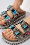 Loases Double Buckle Stone Women's Slippers Black - 4