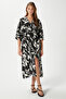 Women's Tamara Black Ecru Double Breasted Viscose Dress with Elastic Waist Slit - 6