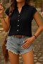 Women's Short Sleeve V-Neck Front Buttoned Muslim Shirt - 4
