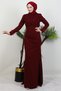 Sleeve Feather Pleat Detail Dress Burgundy - 2