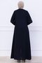Embroidery Detailed Ferace Navy Blue Hm2733 - 5