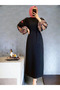 Sleeve Embroidery Dress - Black - 4