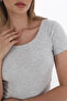 Kadın Fitilli Likralı Pamuk Basic Tshirt - 5
