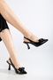 Beryls Women's Thick Bow Tie Bow Pointed Toe Heeled Summer Shoes Black - 3