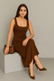 Women's Soft Touch Square Neck Front and Back Dress Brown MDV1001