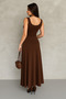 Women's Soft Touch Square Neck Front and Back Dress Brown MDV1001 - 3