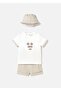 Baby Boy Hat T-Shirt Shorts Set Beige 1201