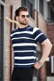 Navy Blue Striped Crew Neck Knitwear T-Shirt E7414 - 3