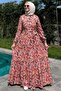 Shawl Patterned Dress Salmon - 6