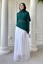 Stone Detailed Emerald Green Dress with Tulle Skirt - 3
