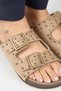 Vegan Cactus Women's Vegan Leather Vegan Leather Double Buckle Trock Beige Slippers - 4