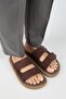 Lillo Women's Genuine Leather Double Velcro Light Brown Slippers - 3