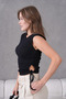 Women's Crew Neck Side Gathered Ribbed Sleeveless Knitted Tshirt - 4