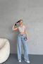Jeannine Women's Lycra Blue Snow Wash Super High Waist Palazzo Loose Wide Leg Denim Jeans