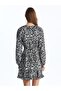 Tie-Up Collar Print Long Sleeve Women Dress (S4) - 5