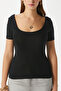 Women Favor Lux Touch Soft Texture U-Neck Black Blouse - 8