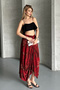 Women's Burgundy Elastic Waist Bag Pocket Patterned Skirt - 3