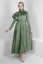SHOULDER EMBROIDERED BELTED SATIN EVENING DRESS 50300