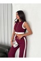 Soft Texture Striped Detail Zippered Sleeveless Modal Fabric Top-Bottom Set - 5