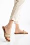 Women's Flat Heel Slippers Beige Straw Thick Single Band - 2