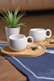 Set of 2 Cups with Bamboo Presentation Plate Tuk Coffee Cup for 2 People - 2