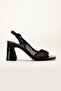 Women's Heeled Sandals Black Side Mesh Patent Leather - 3