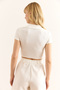 Women's Ecru Polo Neck Lacing Detailed Polyviscon Crop Blouse Blz-19002960 - 5