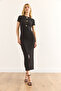 Women's Black Button Accessory Slit Slim Corduroy Dress Elb-19002390 - 2