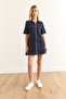Women's Navy Blue Zippered Mini Denim Dress Elb-19002399 - 2
