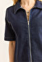 Women's Navy Blue Zippered Mini Denim Dress Elb-19002399 - 5