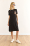 Women's Black Leopard Garnished Crew Neck Dress Elb-19002396 - 2