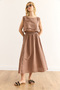 Women's Brown Elastic Waist Dirty Stitching Muslin Skirt Etk-19000310